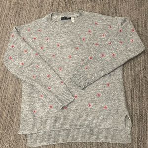 Aqua crew neck sweater heather gray with red stars.